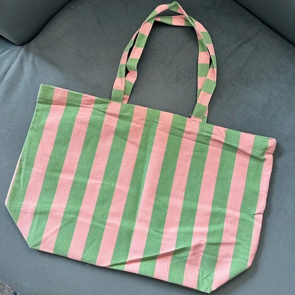 Sezane Bonjour New York Recycled Cotton Tote in Pink/Green - Picture 2 of 6